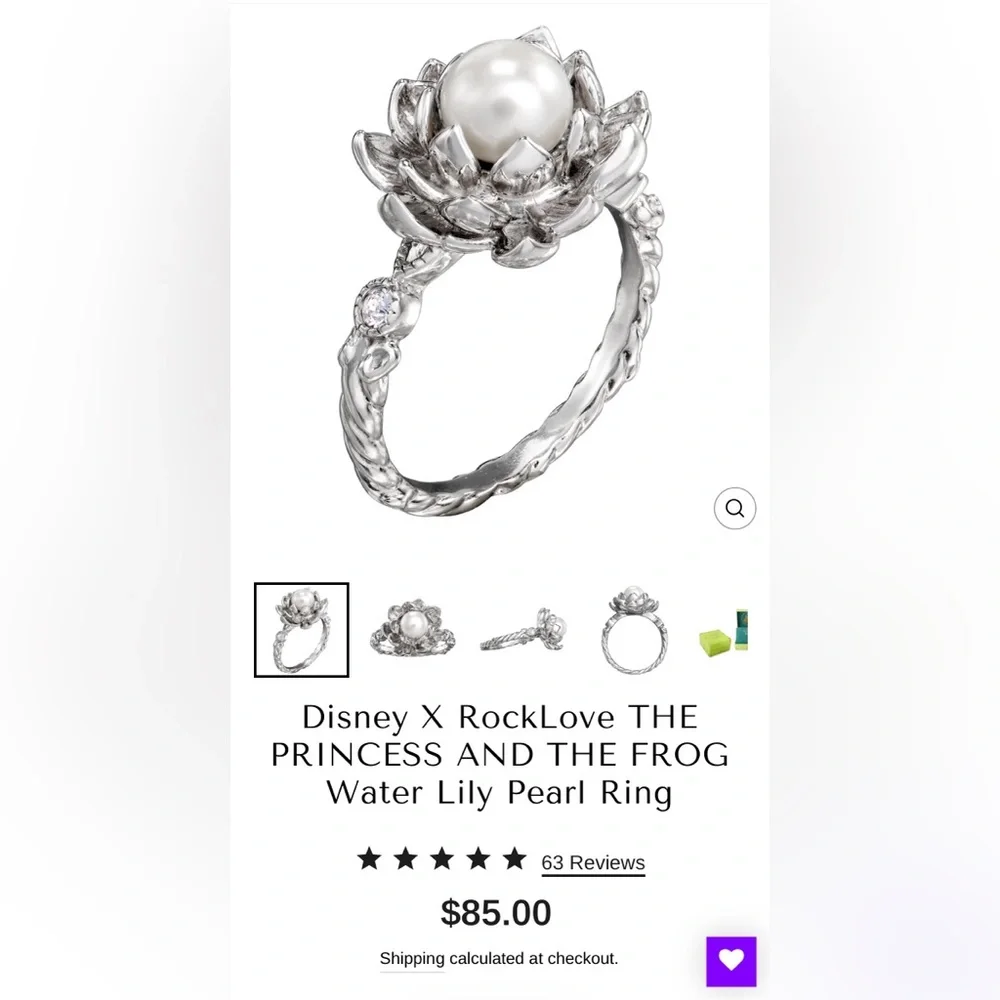 Disney x RockLove “Princess Tiana” Sterling Silver and Pearl Ring, SIZE 8 - Picture 6 of 6